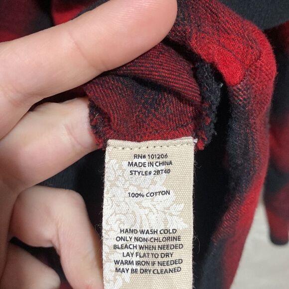 Soft Surroundings Black Red Buffalo Plaid Manchester Flannel Zip Up Tunic- Med - Picture 3 of 7